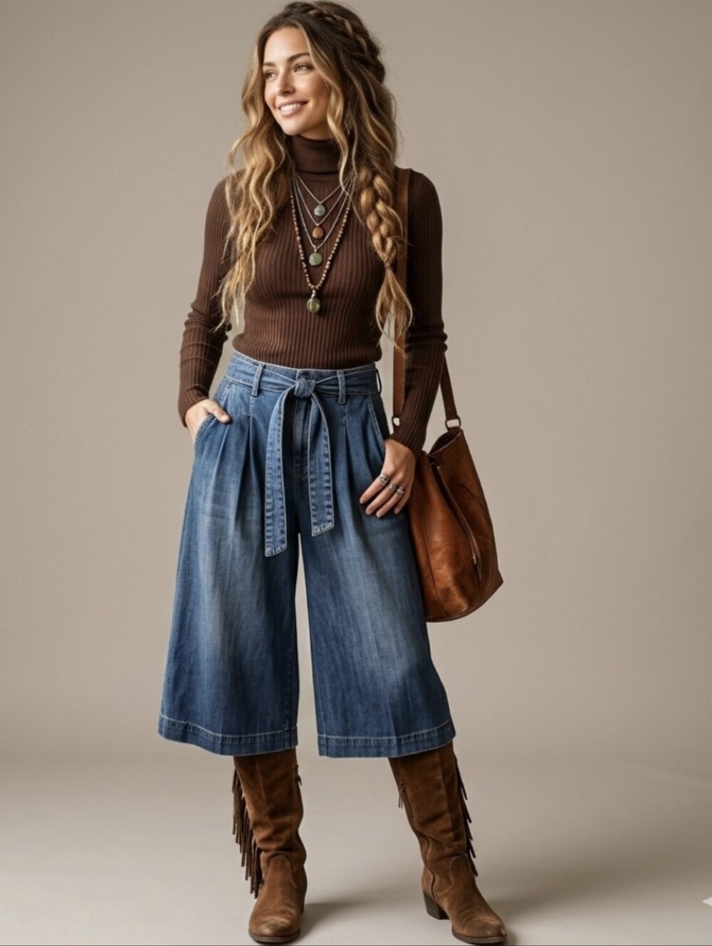 WHBM Pleated Denim Culottes Jorts Wide Leg Trousers Belted Blue Women's Sz 10
